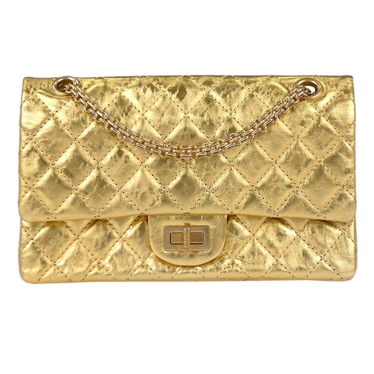 Chanel Reissue 2.55 Flap Metallic Leather Gold Calfskin Handbag (Pre-Owned)