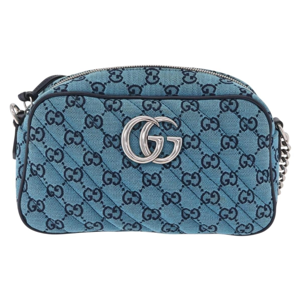 Gucci Gg Marmont Multicolor Diagonal Quilted Gg Canvas Blue Canvas Shoulder Bag Bag (Pre-Owned)
