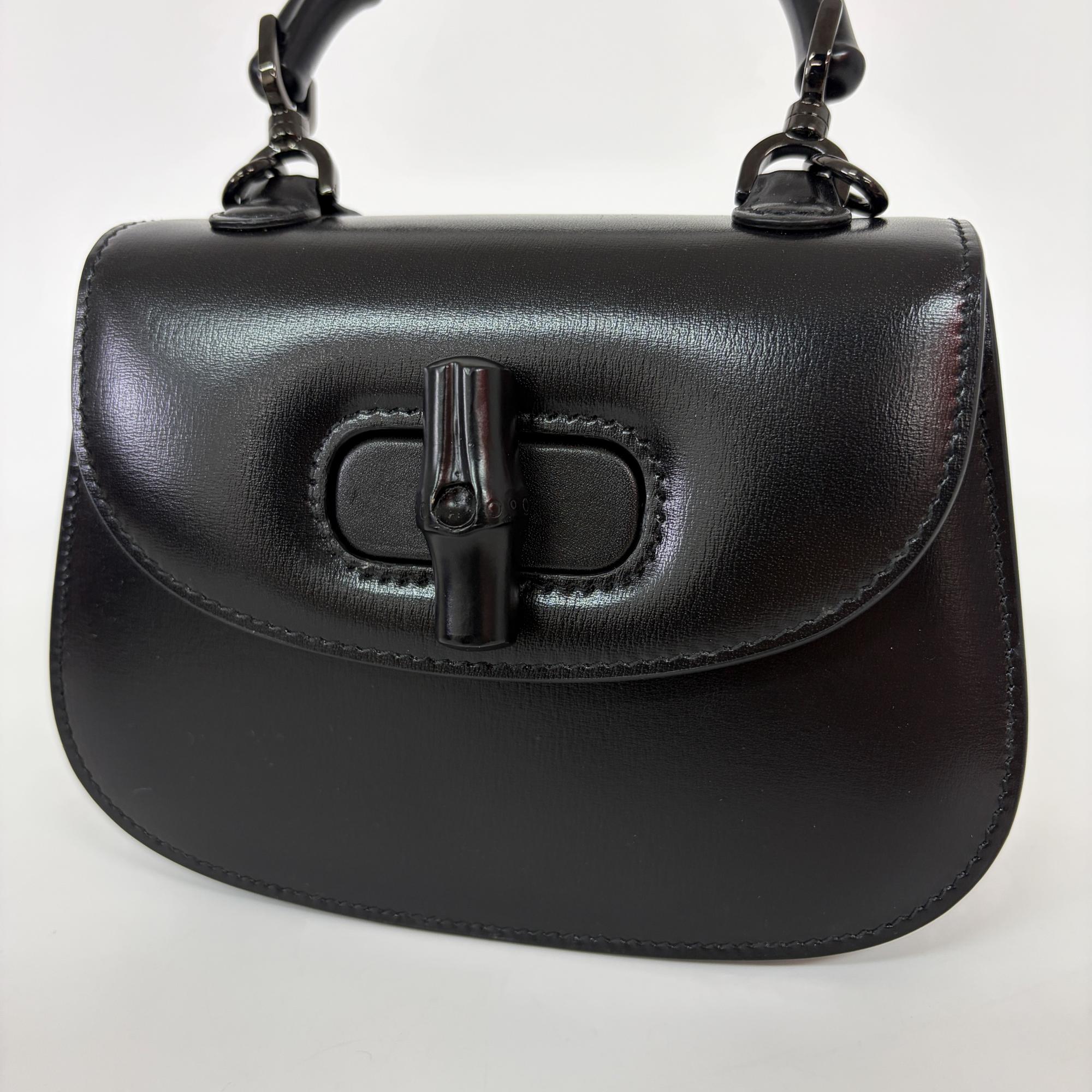 Gucci Bamboo 1947 Top Handle Leather Black Leather Handbag (Pre-Owned)