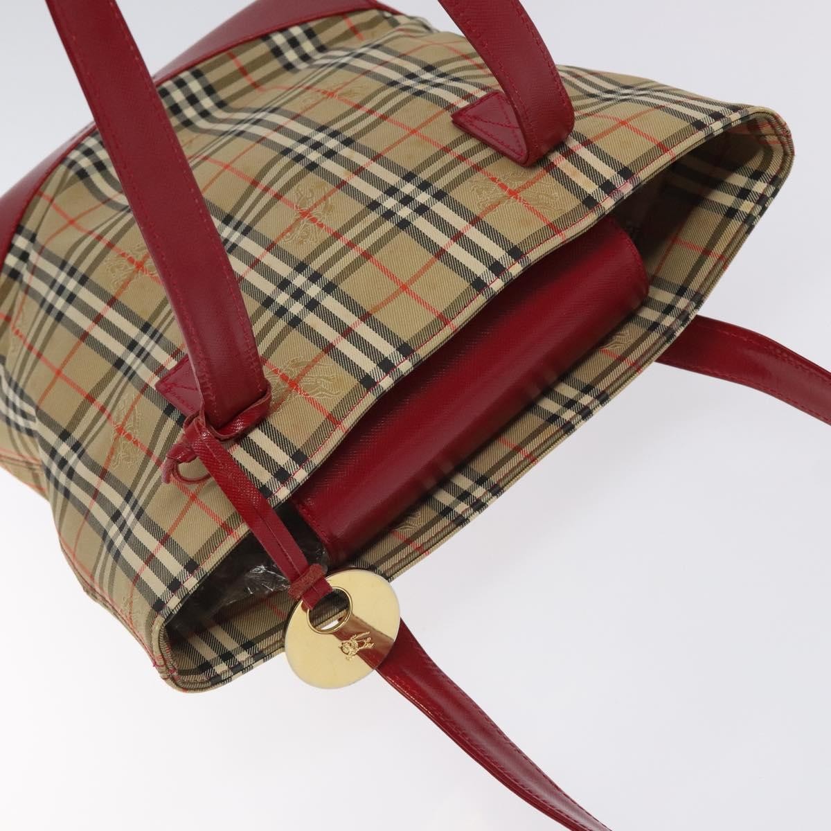 Burberry Nova Check Tote Canvas And Leather Red Canvas Tote Bag Bag (Pre-Owned)