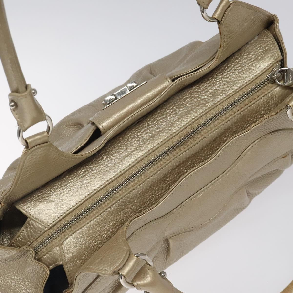 Salvatore Ferragamo Gancini Zip Tote Leather Gold Leather Handbag (Pre-Owned)