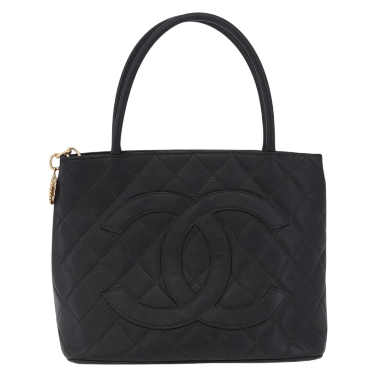 Chanel Medallion Quilted Caviar Black Calfskin Tote Bag Bag (Pre-Owned)