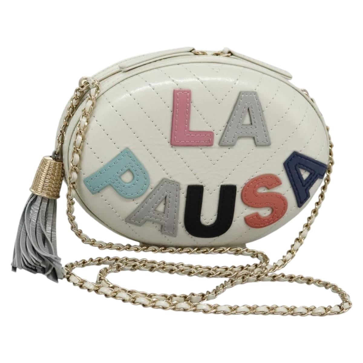 Chanel La Pausa Evening Chevron Lambskin With Applique White Leather Shoulder Bag Bag (Pre-Owned)