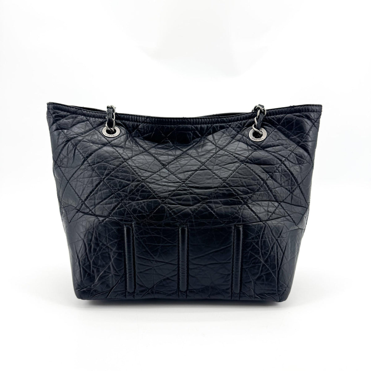 Chanel Cc Crave Quilted Glazed Caviar Black Leather Tote Bag Bag (Pre-Owned)
