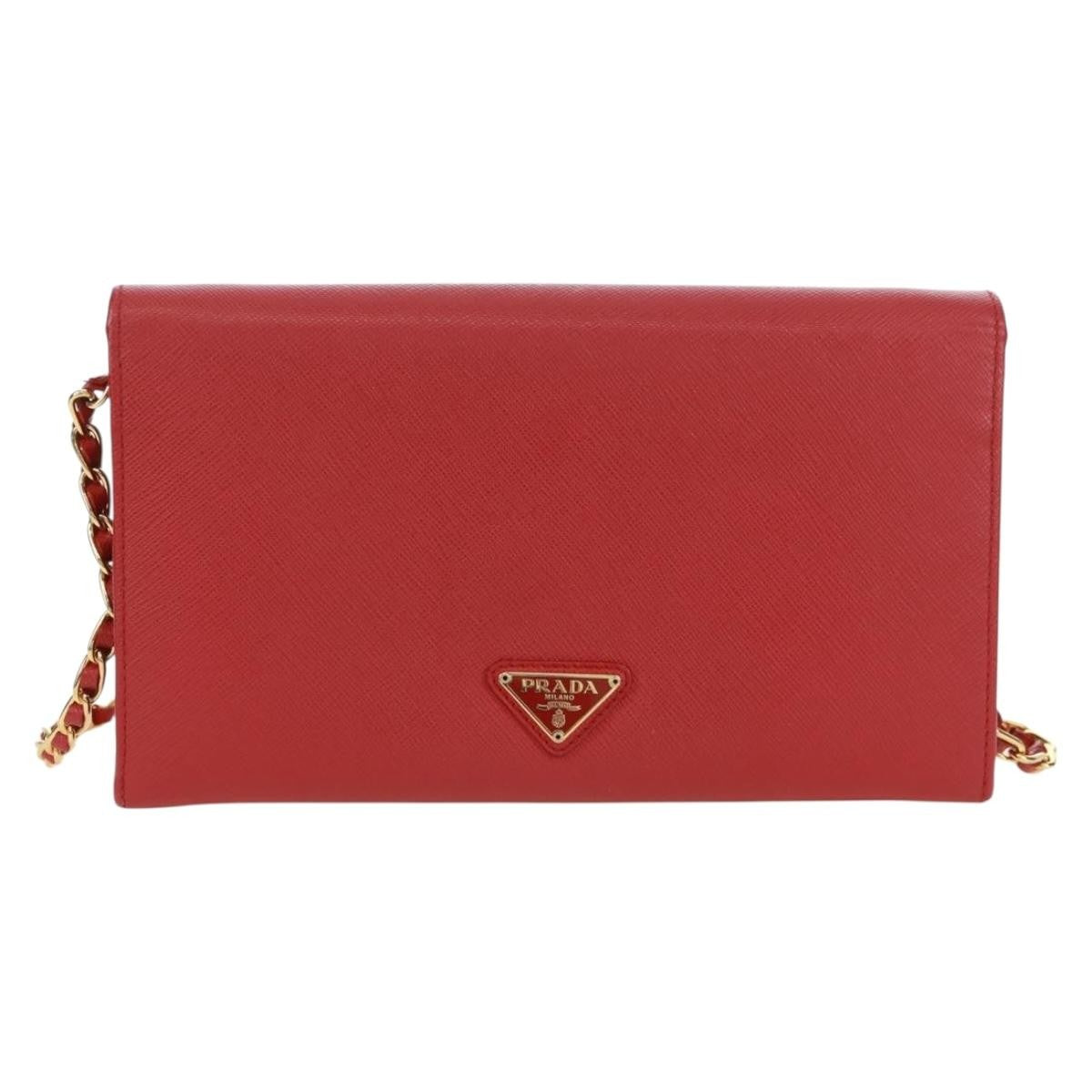 Prada Heart Wallet On Chain Saffiano Leather Red Leather Crossbody Bag Bag (Pre-Owned)
