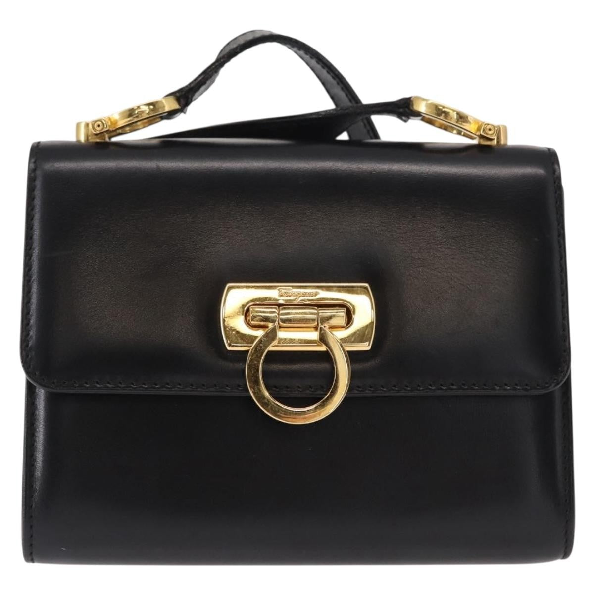 Salvatore Ferragamo Gancini Flap Leather Black Leather Shoulder Bag Bag (Pre-Owned)