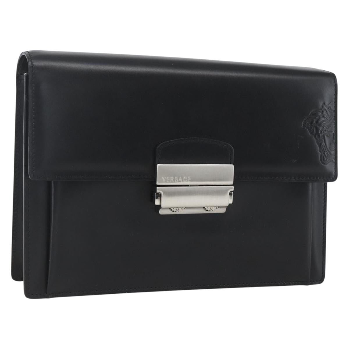 Versace Vintage Clutch Leather Black Leather Clutche & Pouche Bag (Pre-Owned)
