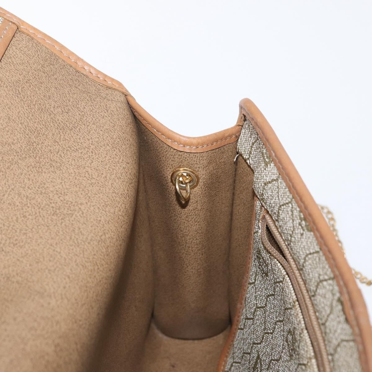 Christian Dior Vintage Honeycomb Chain Canvas Beige Canvas Shoulder Bag Bag (Pre-Owned)