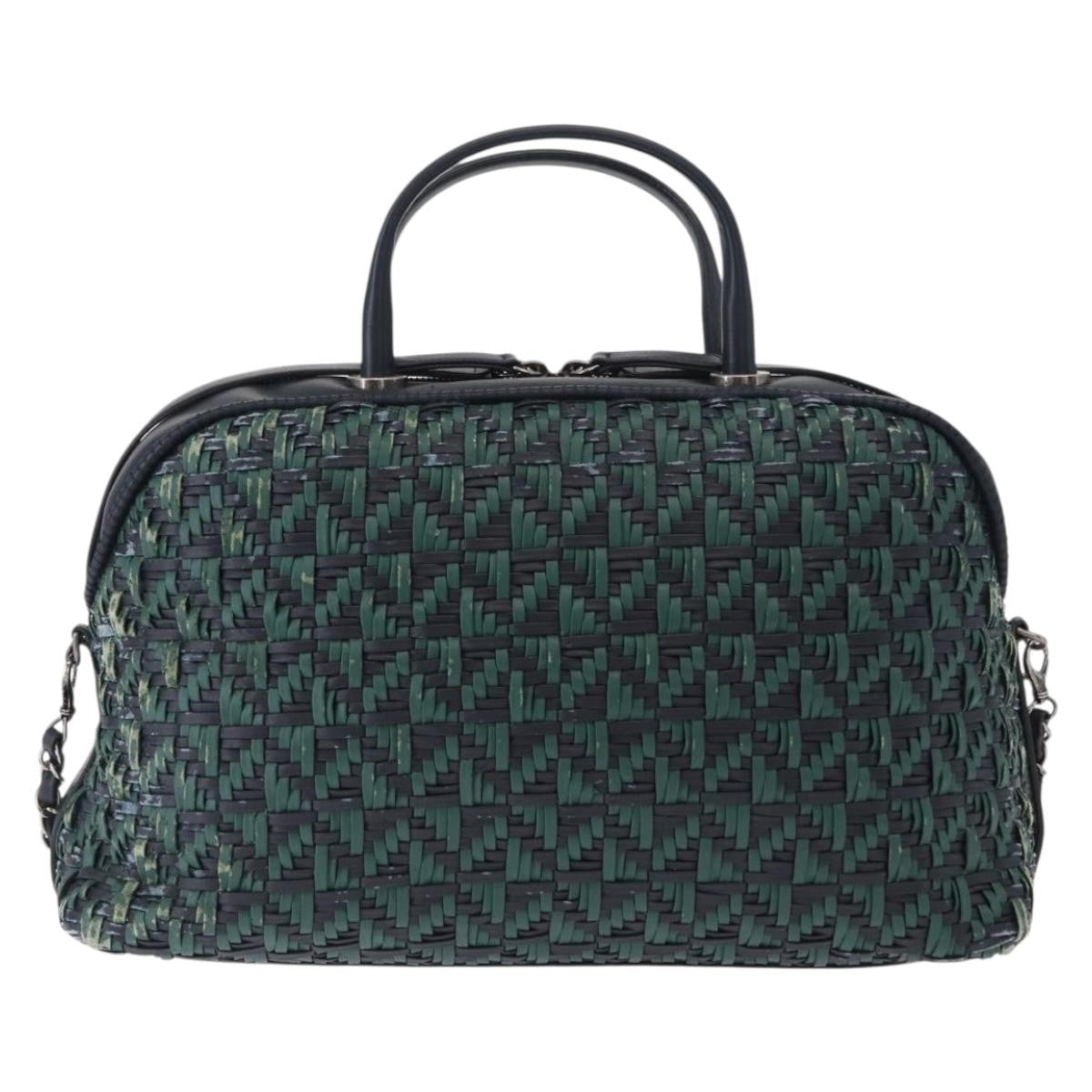 Chanel Convertible Chain Bowler Woven Calfskin Green Leather Handbag (Pre-Owned)