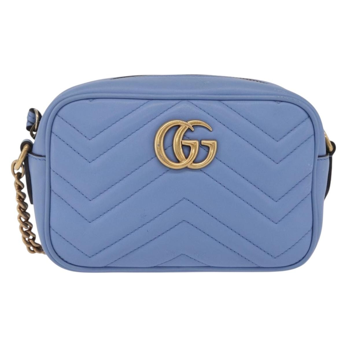 Gucci Gg Marmont Matelasse Patent Blue Leather Shoulder Bag Bag (Pre-Owned)