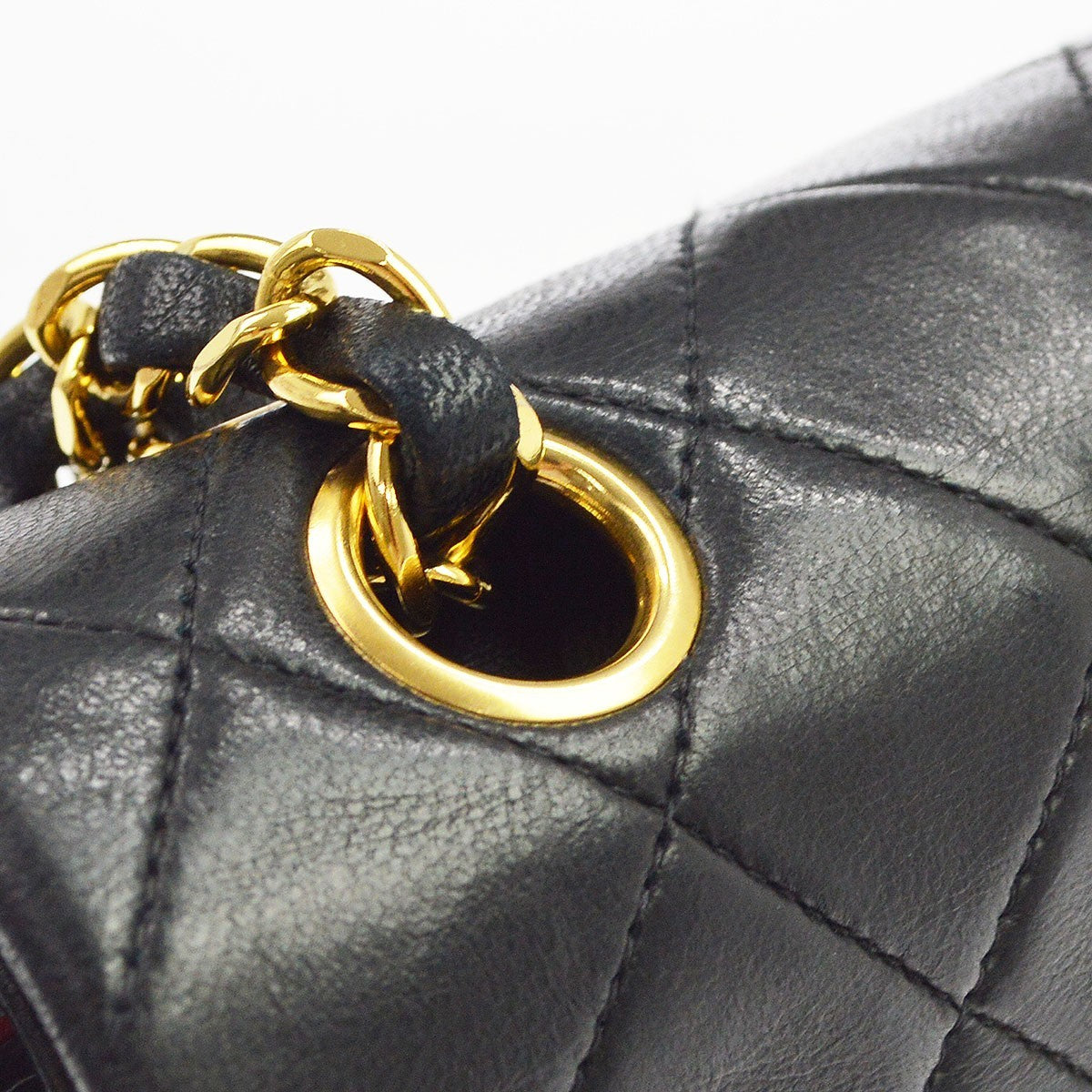 Chanel Vintage Classic Double Flap Quilted Lambskin Black Leather Handbag (Pre-Owned)