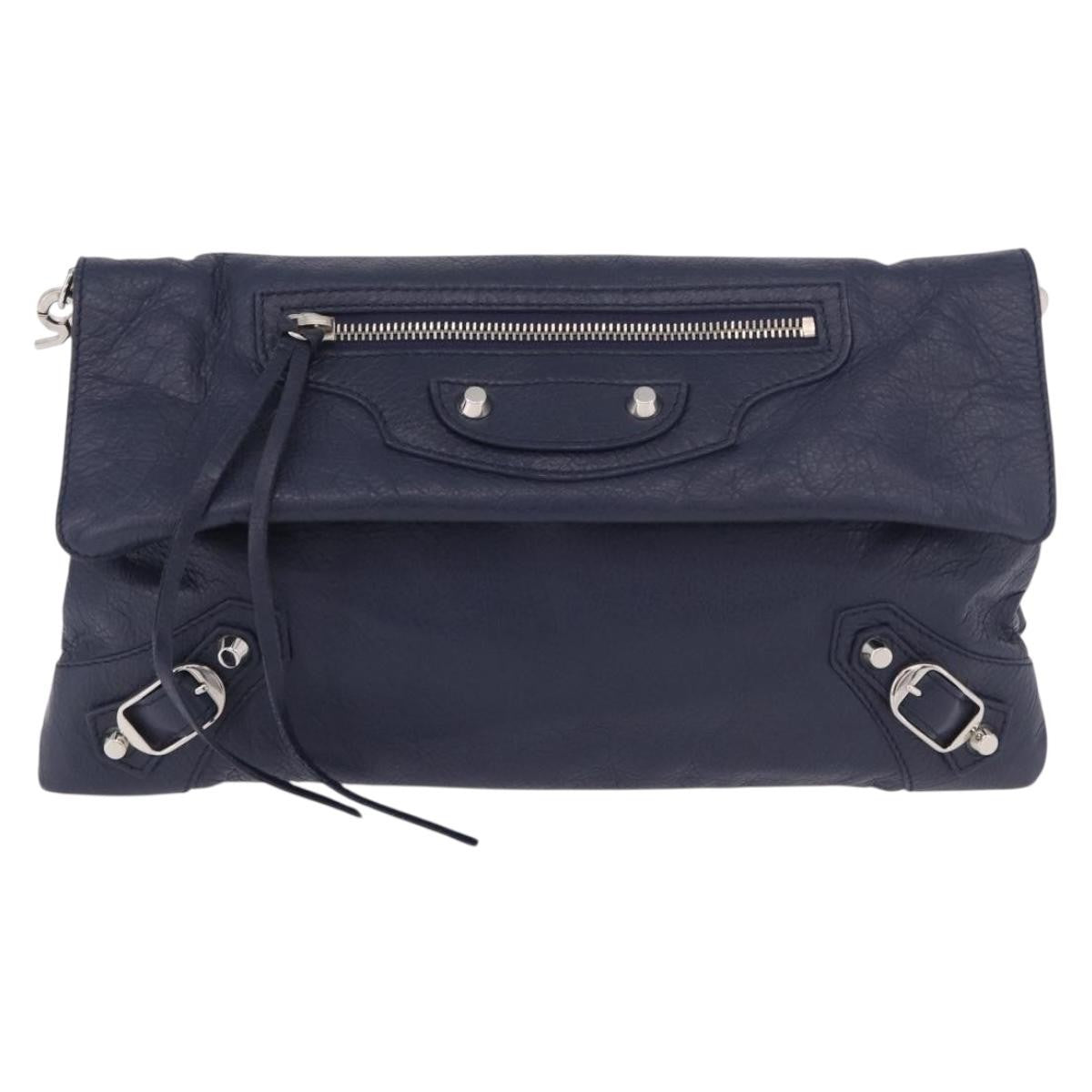 Balenciaga Classic Studs Envelope Strap Clutch Leather Navy Leather Clutche & Pouche Bag (Pre-Owned)