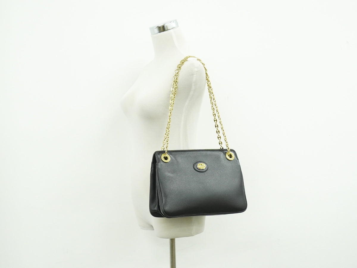 Gucci Marina Chain Leather Black Leather Shoulder Bag Bag (Pre-Owned)