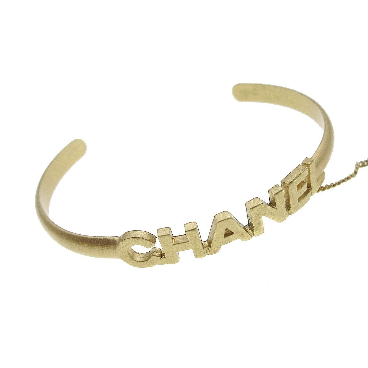 Chanel Logo Bangle With Chain Attached Cc Metal With Crystal Gold Gold_Plated Bracelet Jewelry (Pre-Owned)