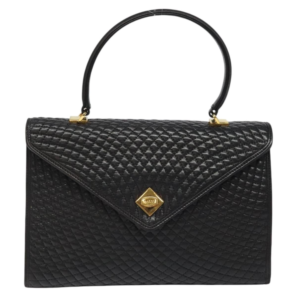 Bally Vintage Quilted Leather Black Leather Handbag (Pre-Owned)