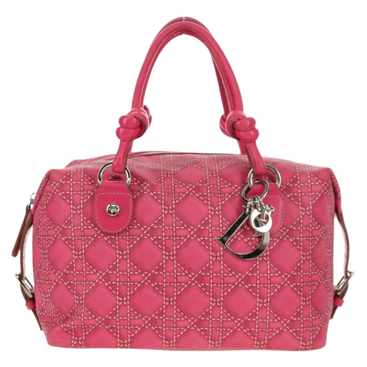 Christian Dior Cannage Canvas Pink Canvas Handbag (Pre-Owned)