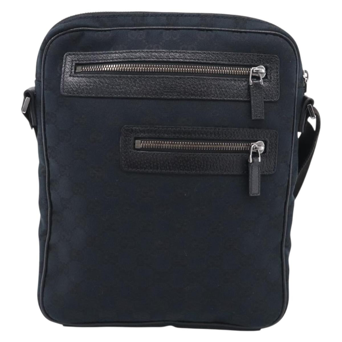 Gucci Front Zip Messenger Canvas And Leather Black Canvas Crossbody Bag Bag (Pre-Owned)