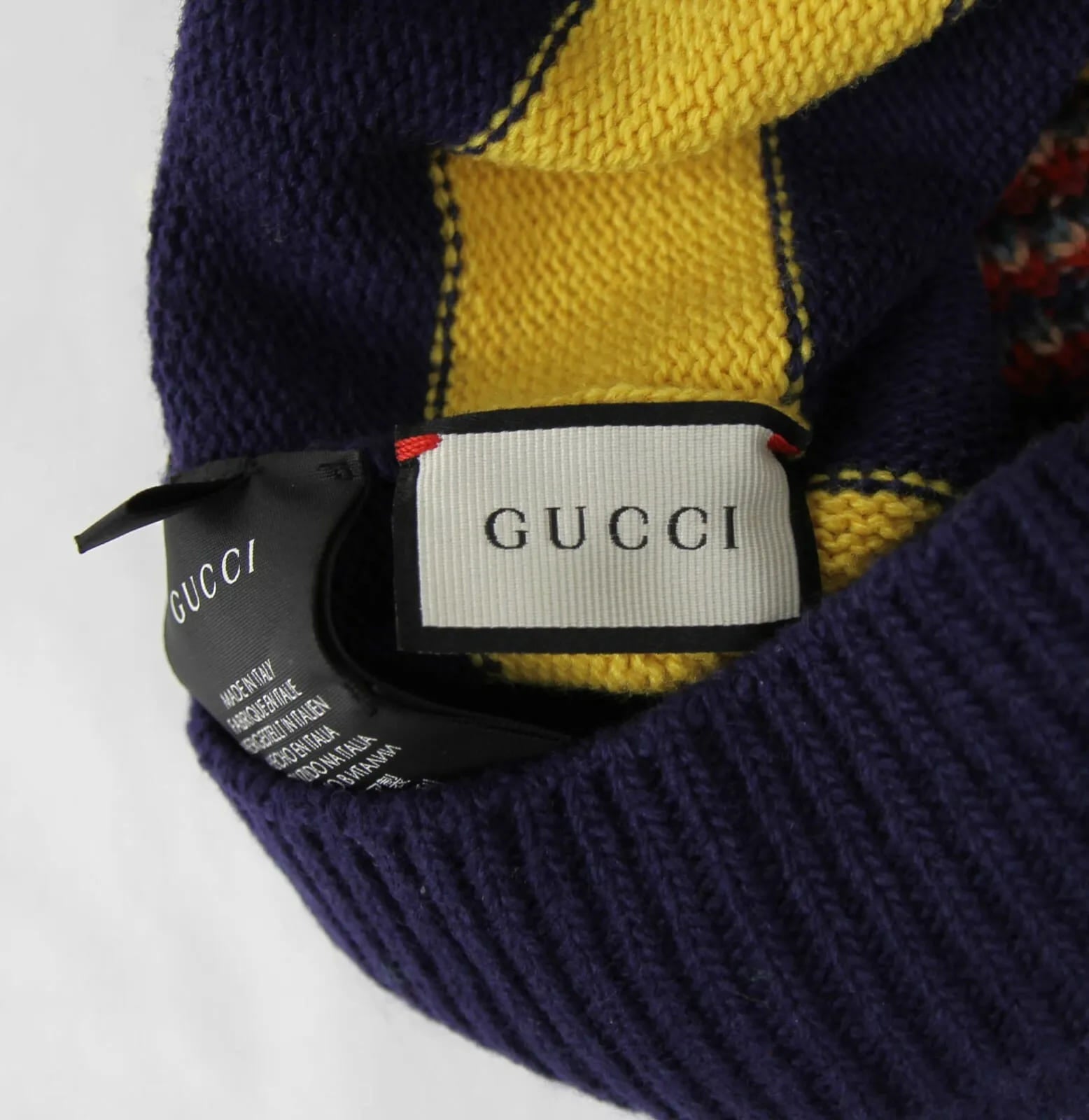Gucci Blue/Yellow Striped Wool Knit Beanie with Snake M/58 500928 4075