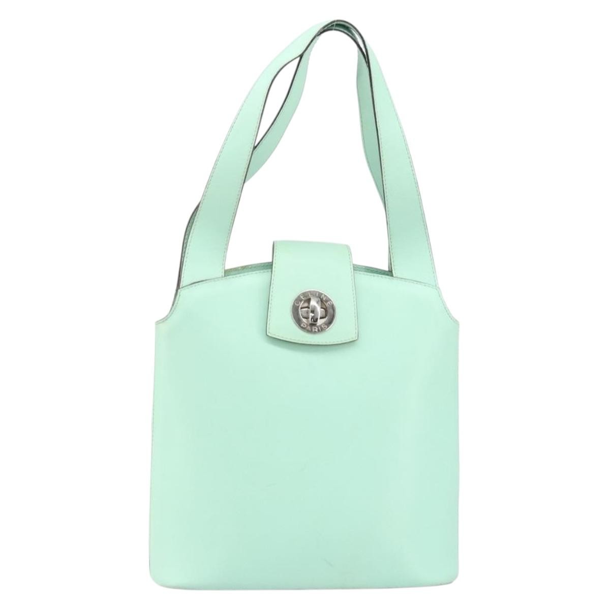Celine Circle Logo Leather Green Leather Handbag (Pre-Owned)