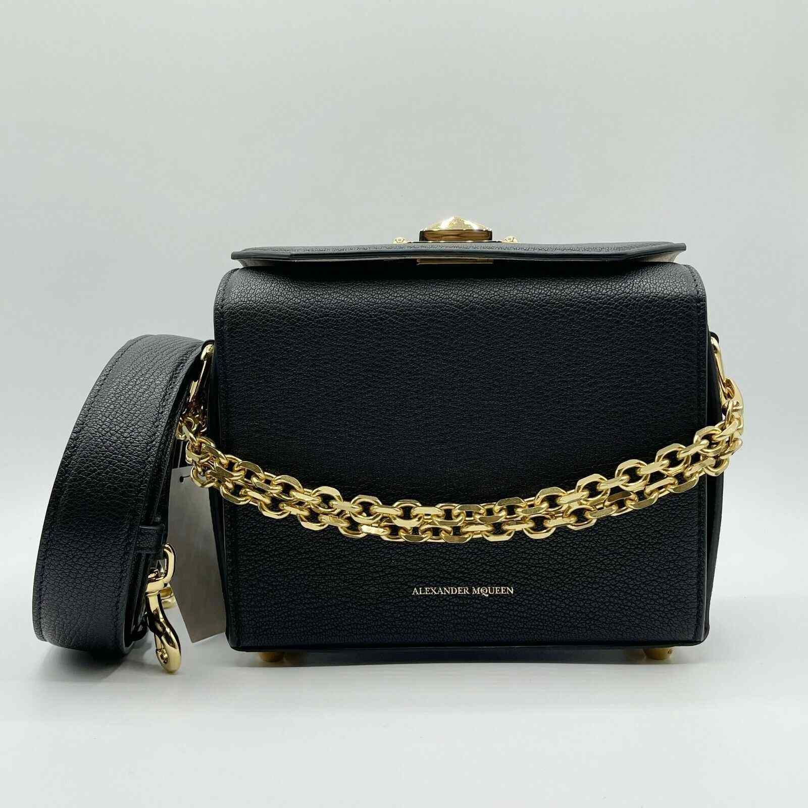 Alexander McQueen Black Leather Box 19 w/Gold Hardware Crossbody Bag