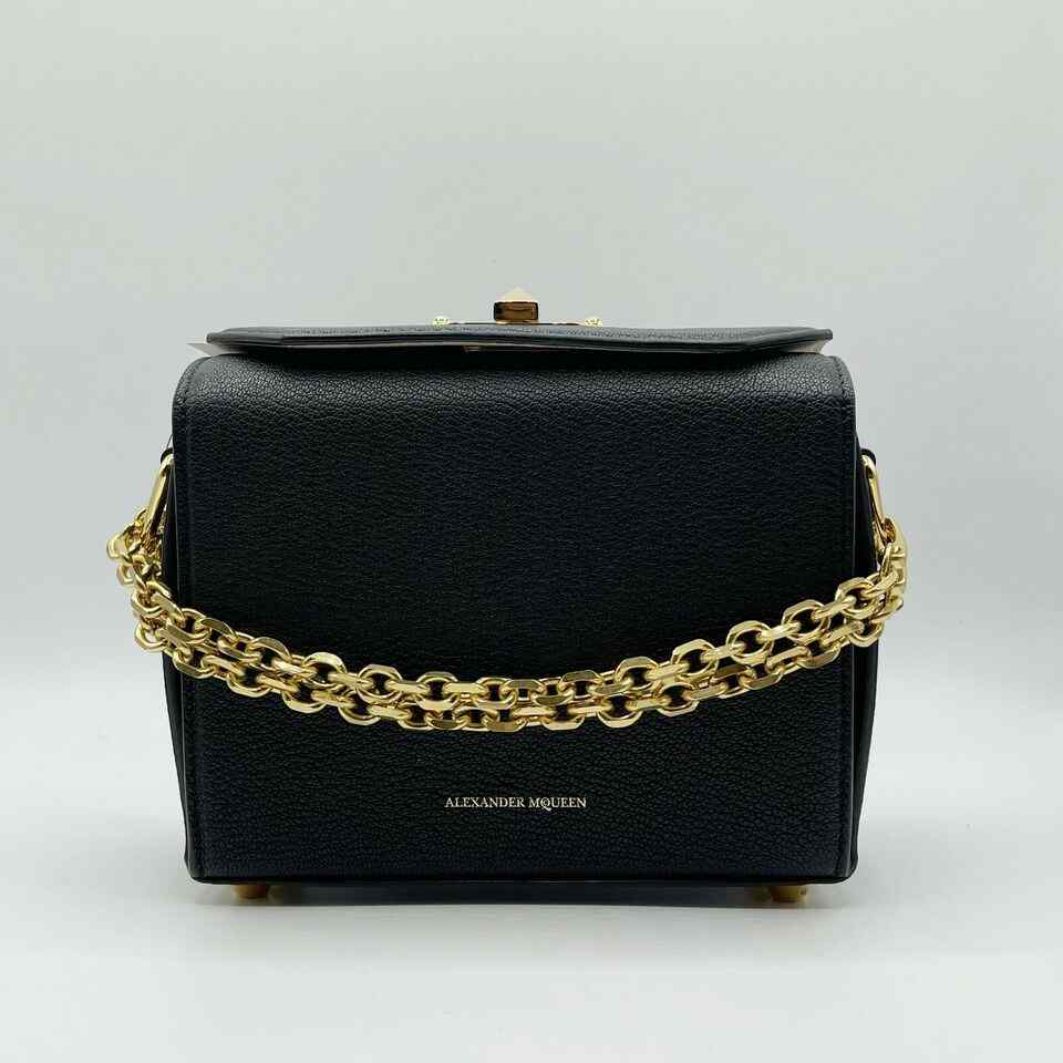 Alexander McQueen Black Leather Box 19 Bag w/Gold Hardware