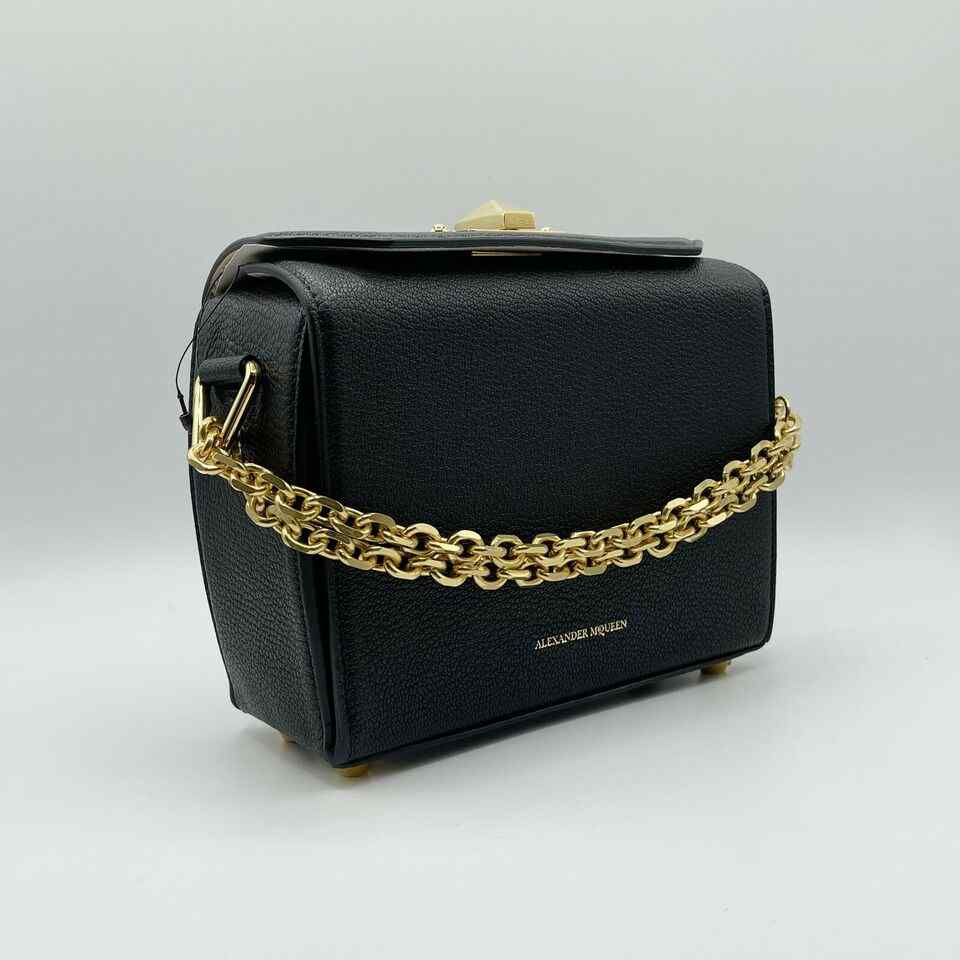 Alexander McQueen Black Leather Box 19 Bag w/Gold Hardware