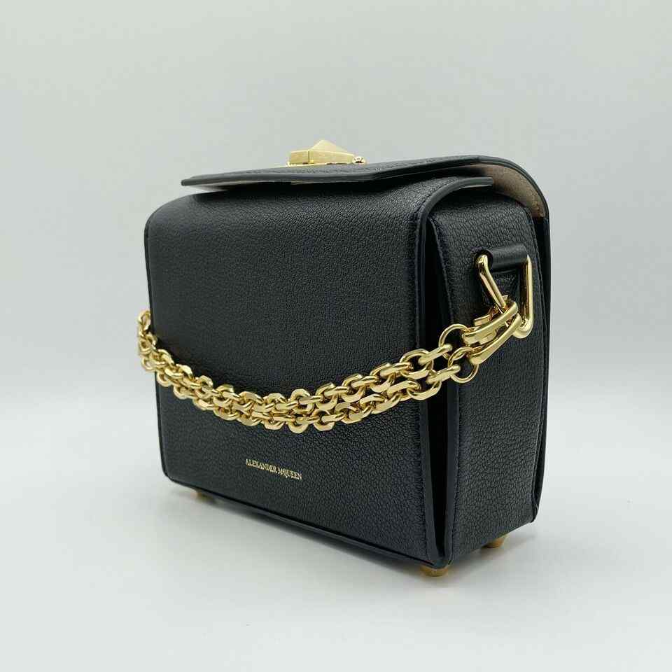 Alexander McQueen Black Leather Box 19 Bag w/Gold Hardware
