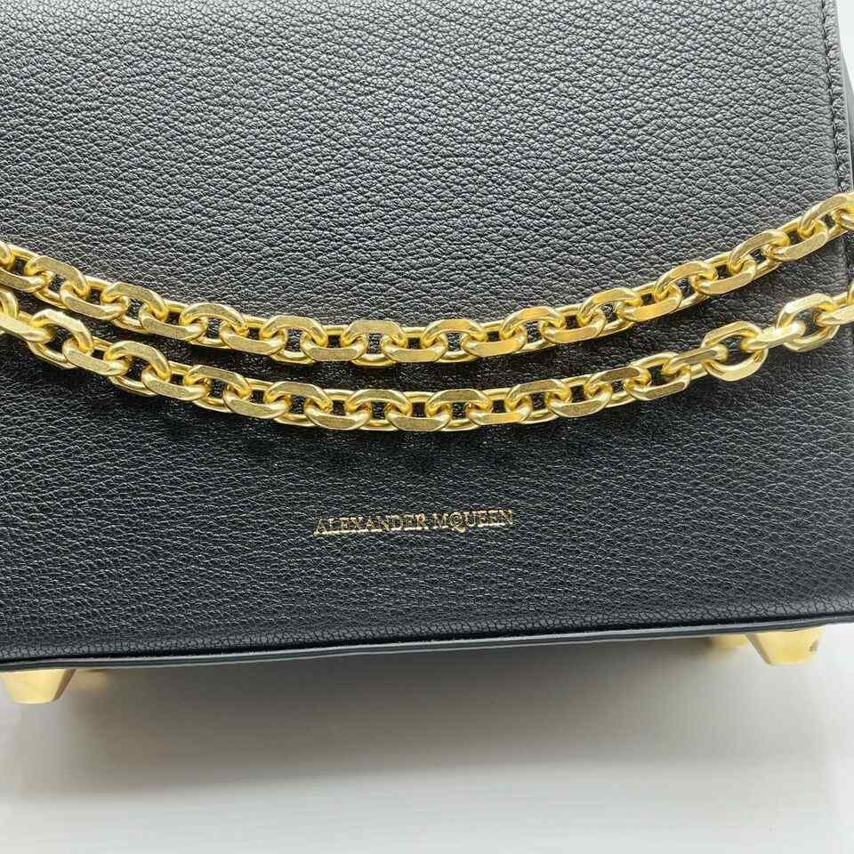 Alexander McQueen Black Leather Box 19 Bag w/Gold Hardware