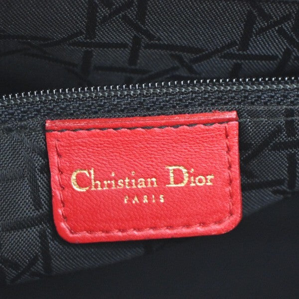 Christian Dior Vintage Lady Dior Cannage Quilt Lambskin Red Leather Bag (Pre-Owned)