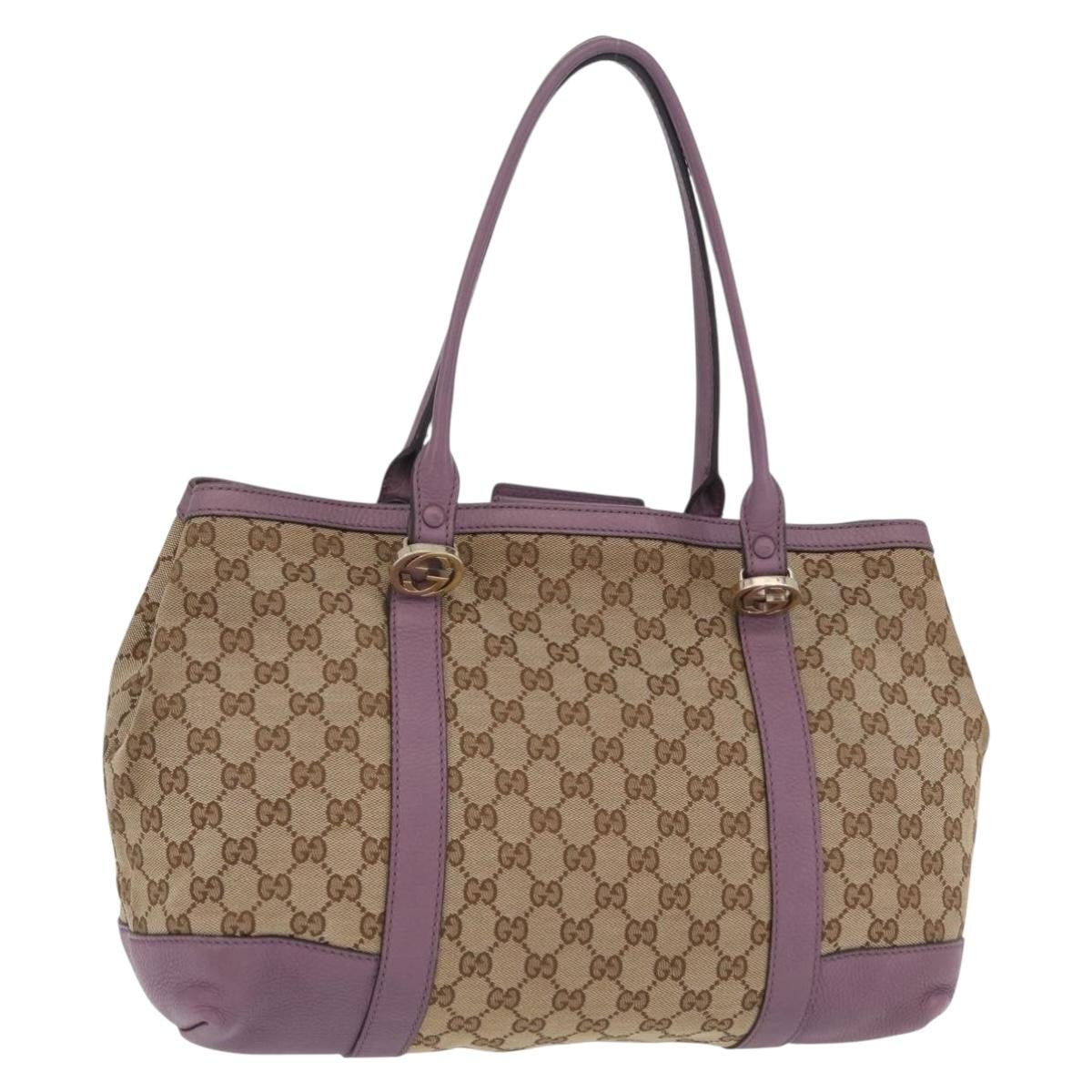 Gucci Miss Gg Gg Canvas With Leather Beige Canvas Tote Bag Bag (Pre-Owned)