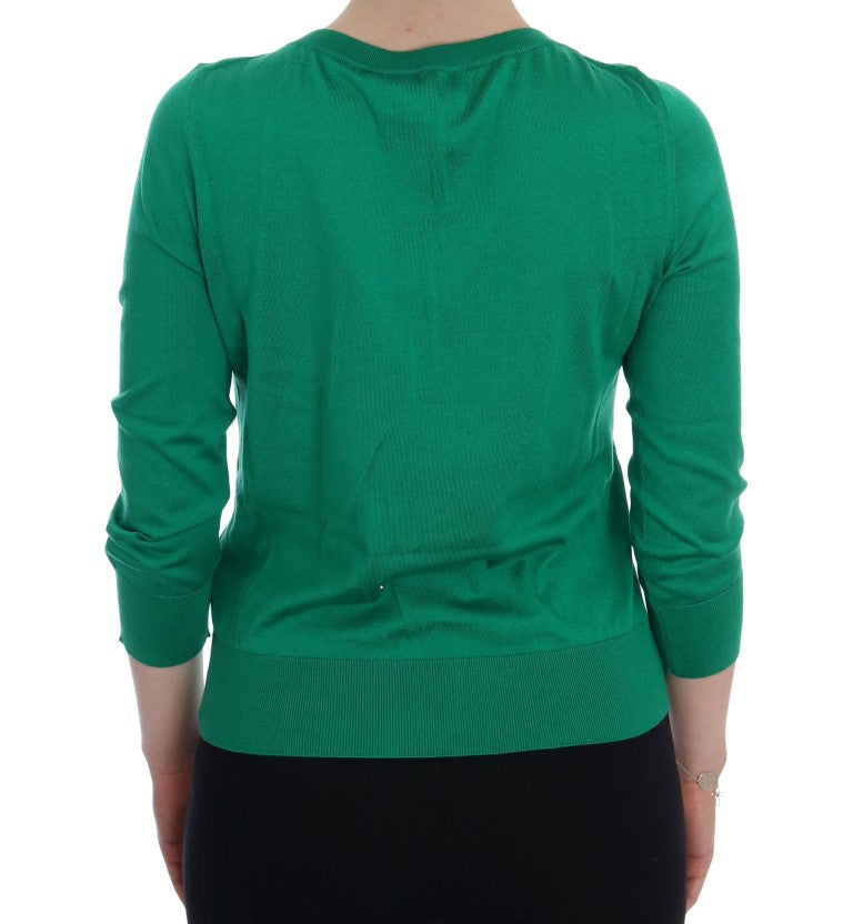 Dolce & Gabbana Green Silk Crystal Banana Women's Sweater