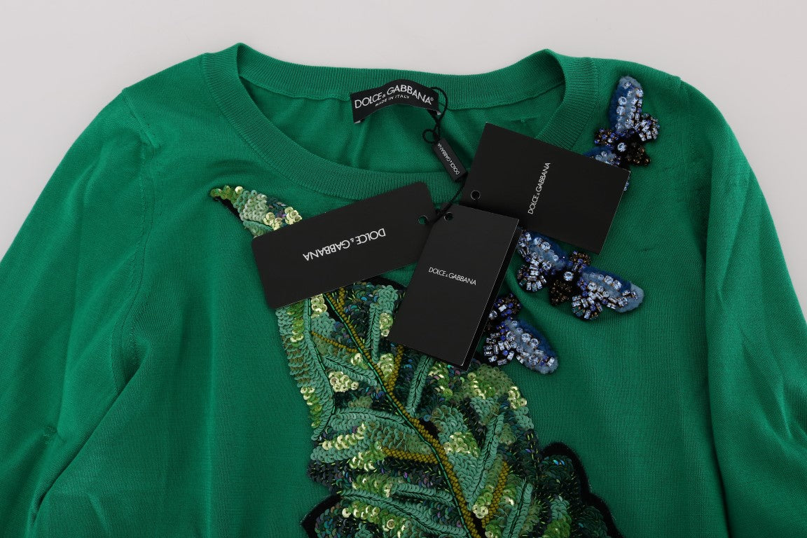 Dolce & Gabbana Green Silk Crystal Banana Women's Sweater