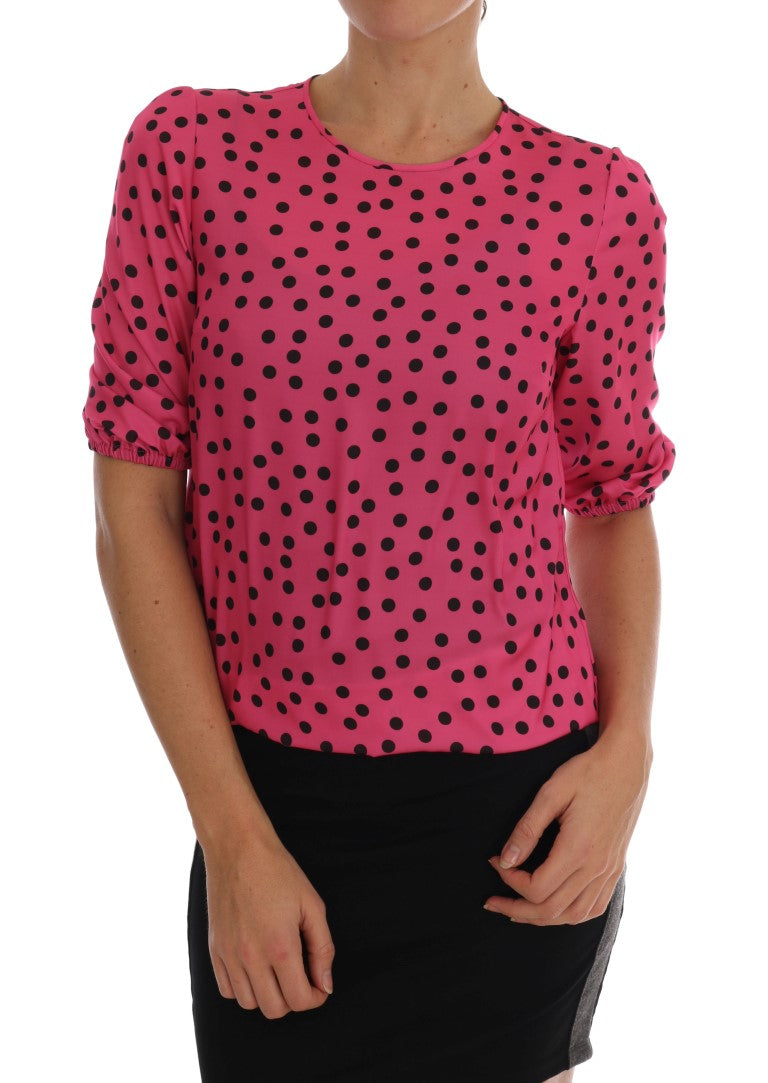 Dolce & Gabbana Pink Polka Dotted Silk Women's Blouse