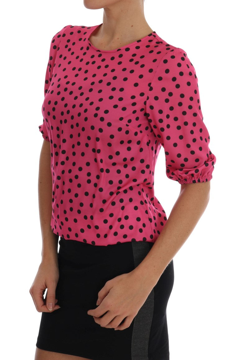 Dolce & Gabbana Pink Polka Dotted Silk Women's Blouse