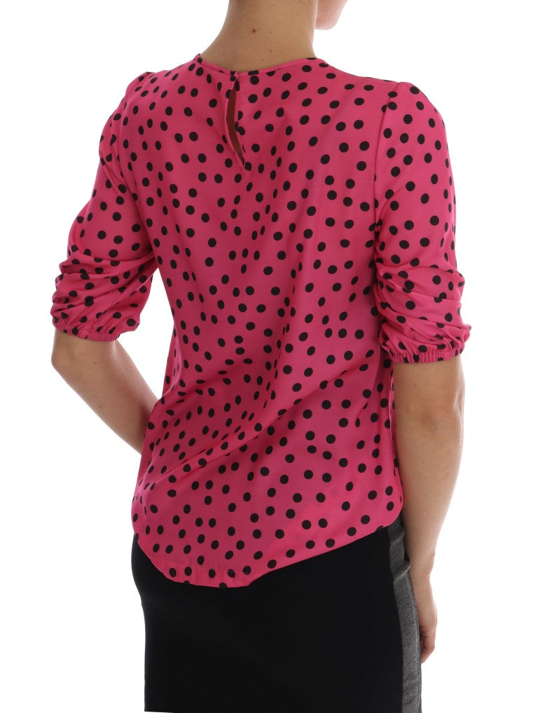 Dolce & Gabbana Pink Polka Dotted Silk Women's Blouse