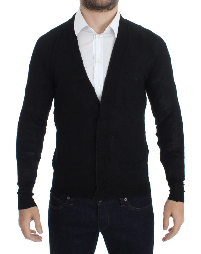 Costume National Black Fine Wool Button Men's Cardigan