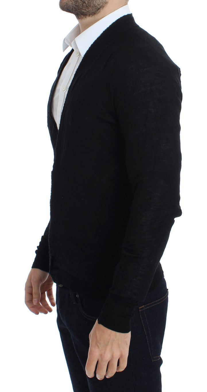 Costume National Black Fine Wool Button Men's Cardigan