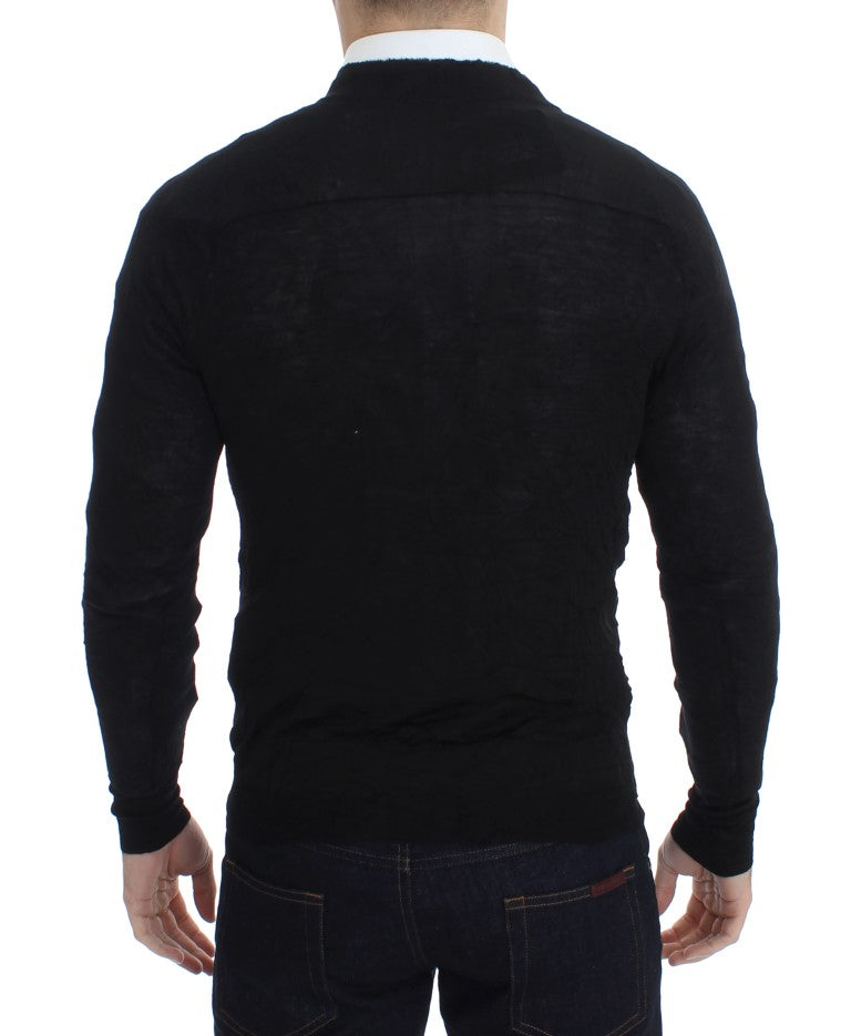 Costume National Black Fine Wool Button Men's Cardigan