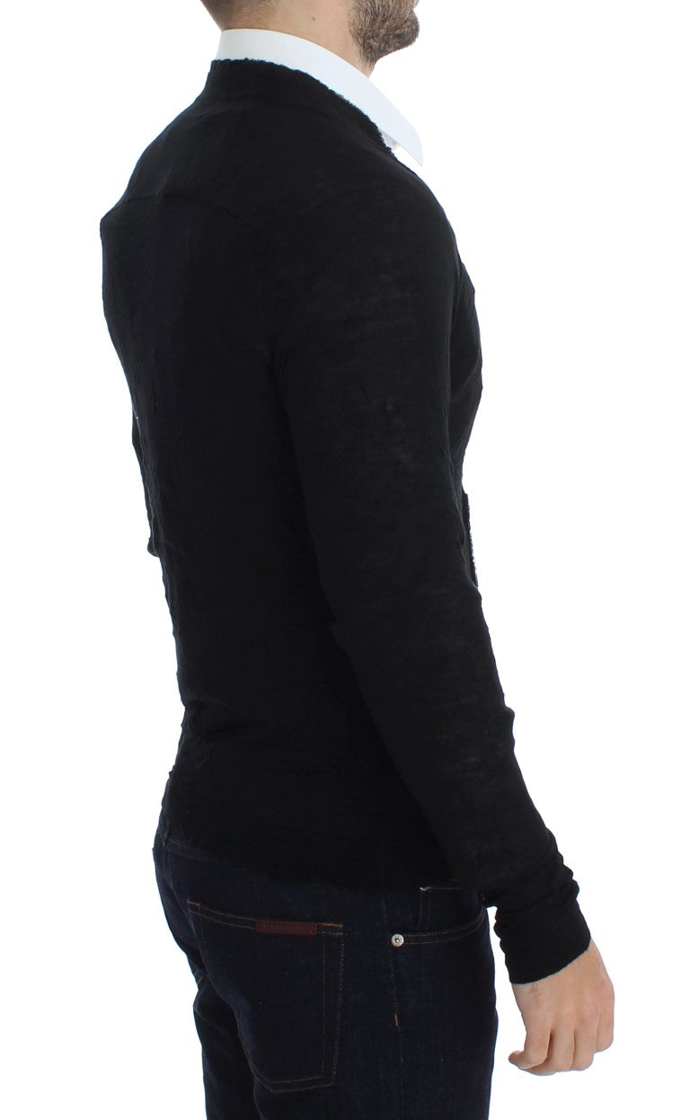 Costume National Black Fine Wool Button Men's Cardigan