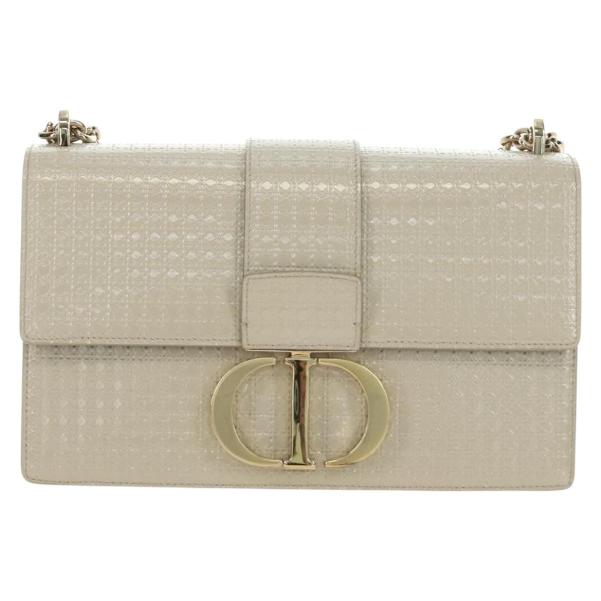 Christian Dior 30 Montaigne Chain Flap Micro Cannage Metallic Calfskin Beige Patent_Leather Shoulder Bag Bag (Pre-Owned)