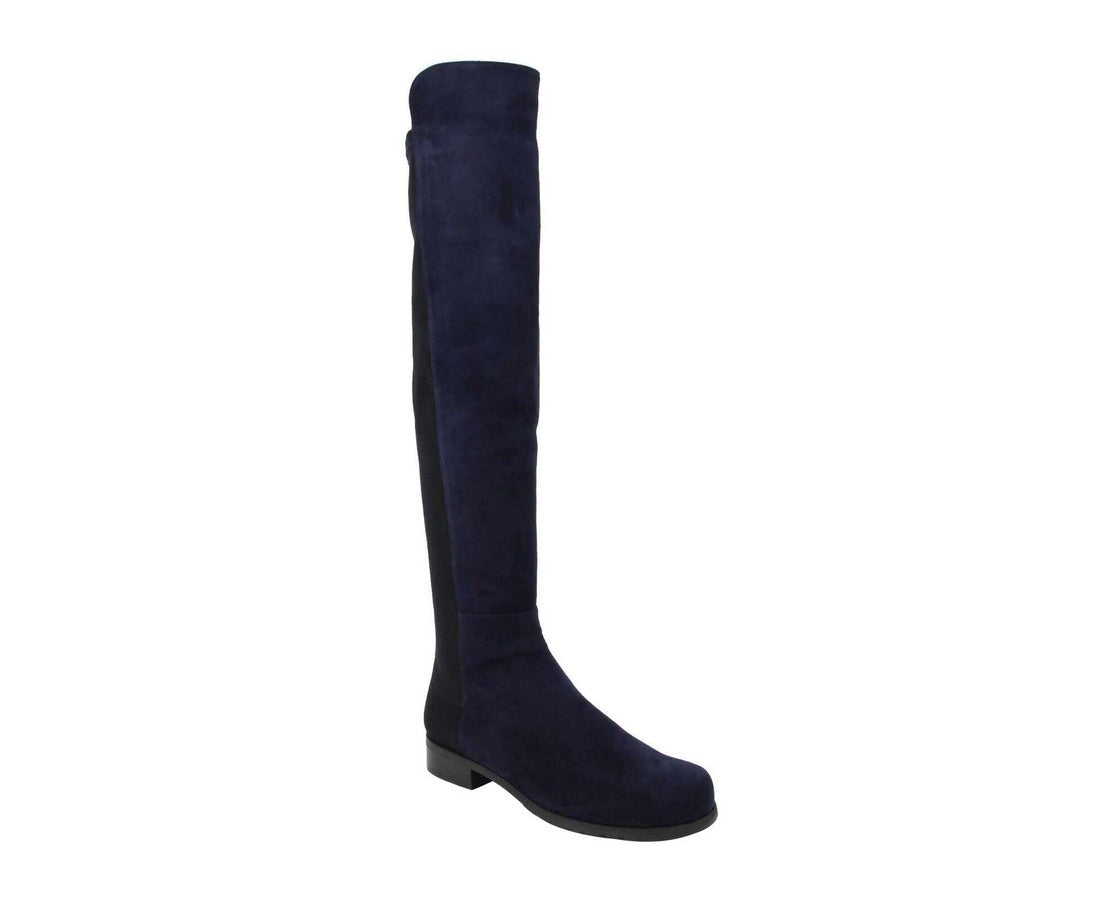 Stuart Weitzman Women's Nice Blue Suede With Elastic Back Knee Boot