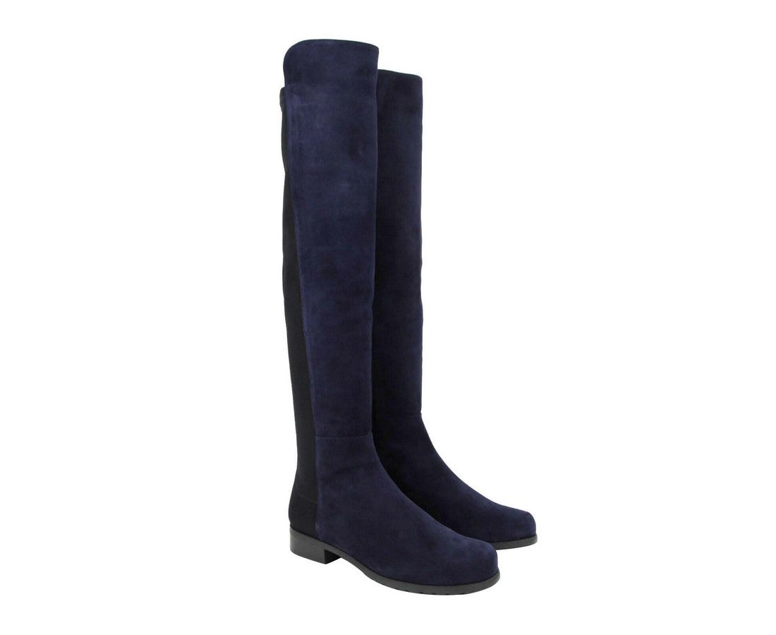 Stuart Weitzman Women's Nice Blue Suede With Elastic Back Knee Boot