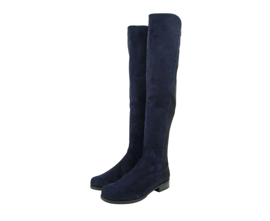 Stuart Weitzman Women's Nice Blue Suede With Elastic Back Knee Boot