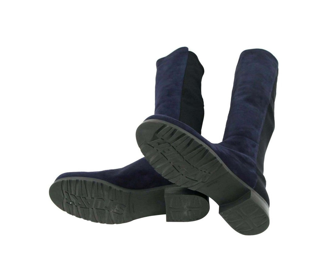 Stuart Weitzman Women's Nice Blue Suede With Elastic Back Knee Boot