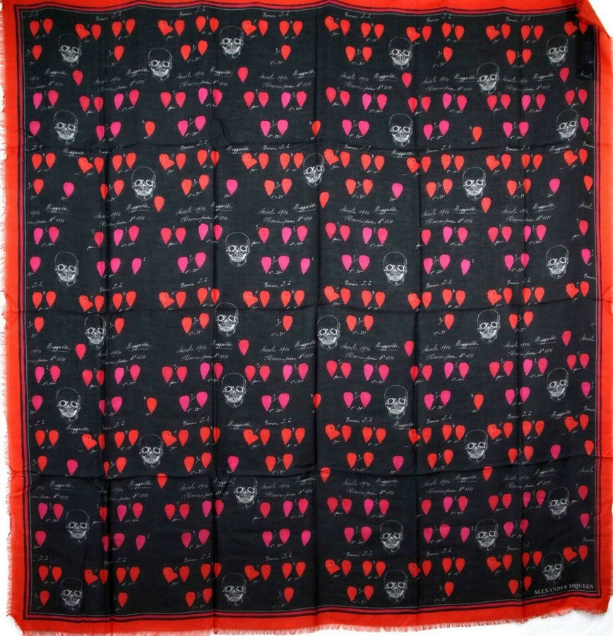 Alexander McQueen Women's Black / Red Modal / Wool Petal Skull Shawl Scarf 505219 1074