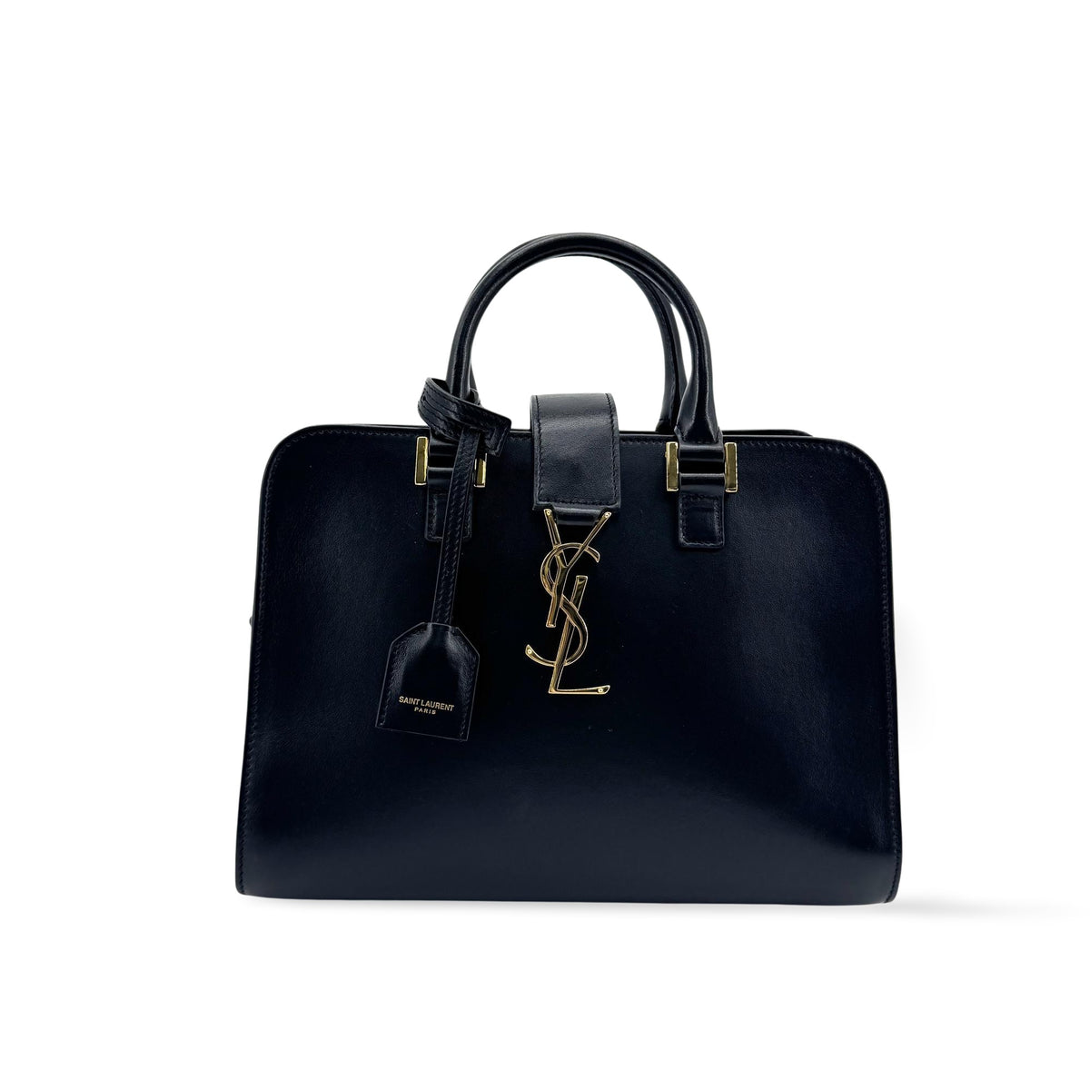 Saint Laurent Convertible Monogram Cabas Leather Black Leather Tote Bag Bag (Pre-Owned)