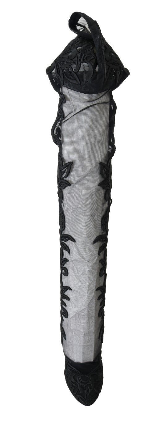Dolce & Gabbana Black Floral Embroidered Socks Women's Boots