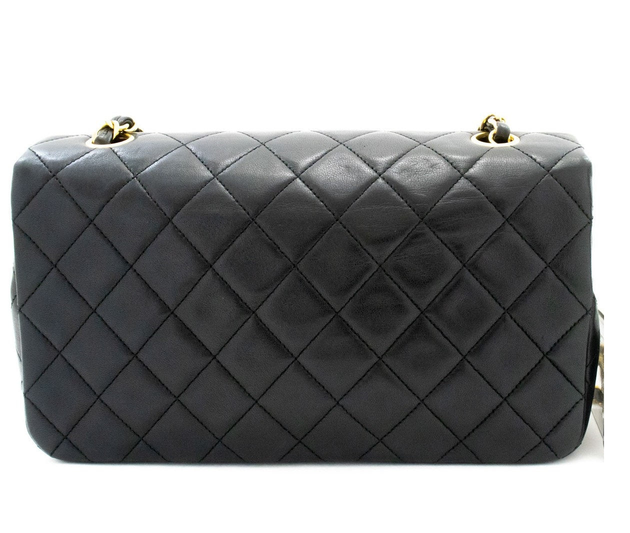 Chanel Vintage Full Flap Quilted Lambskin Black Leather Shoulder Bag Bag (Pre-Owned)