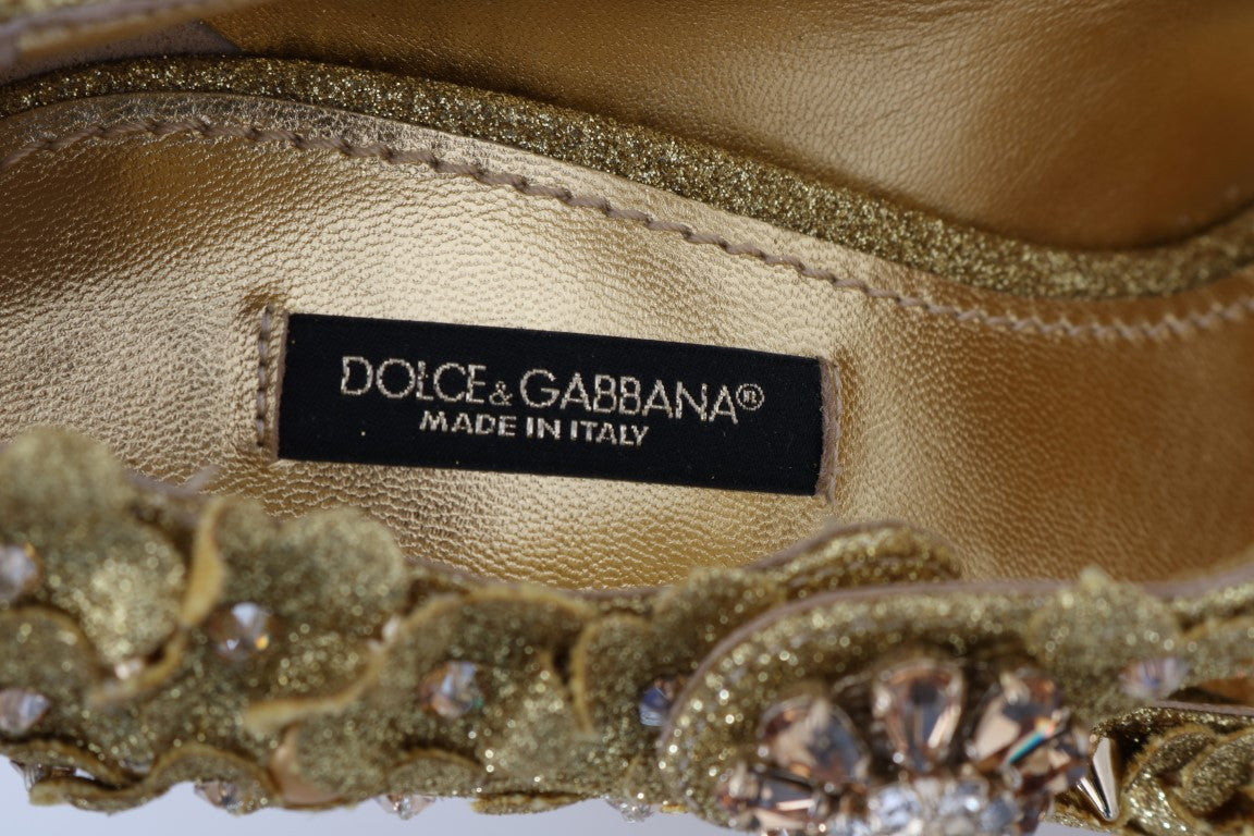 Dolce & Gabbana Gold Floral Crystal Mary Janes Women's Pumps