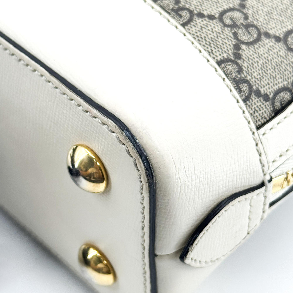 Gucci Horsebit 1955 Top Handle Gg Coated Canvas With Leather Beige Canvas Handbag (Pre-Owned)